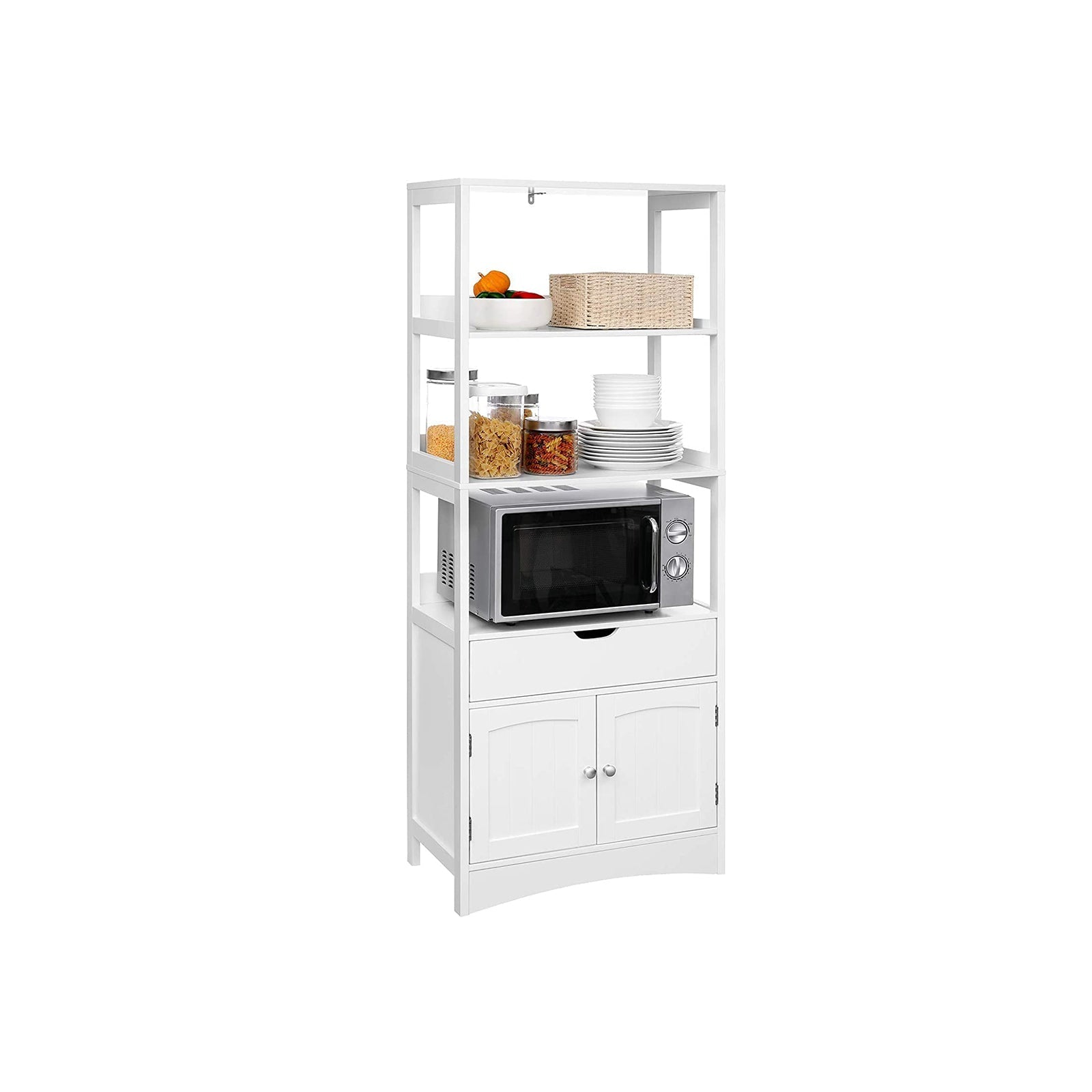 Bathroom cabinet - Detached High Cabinet - 60 x 32.5 x 154 cm - 3 open compartments - 1 drawer - 2 doors - White