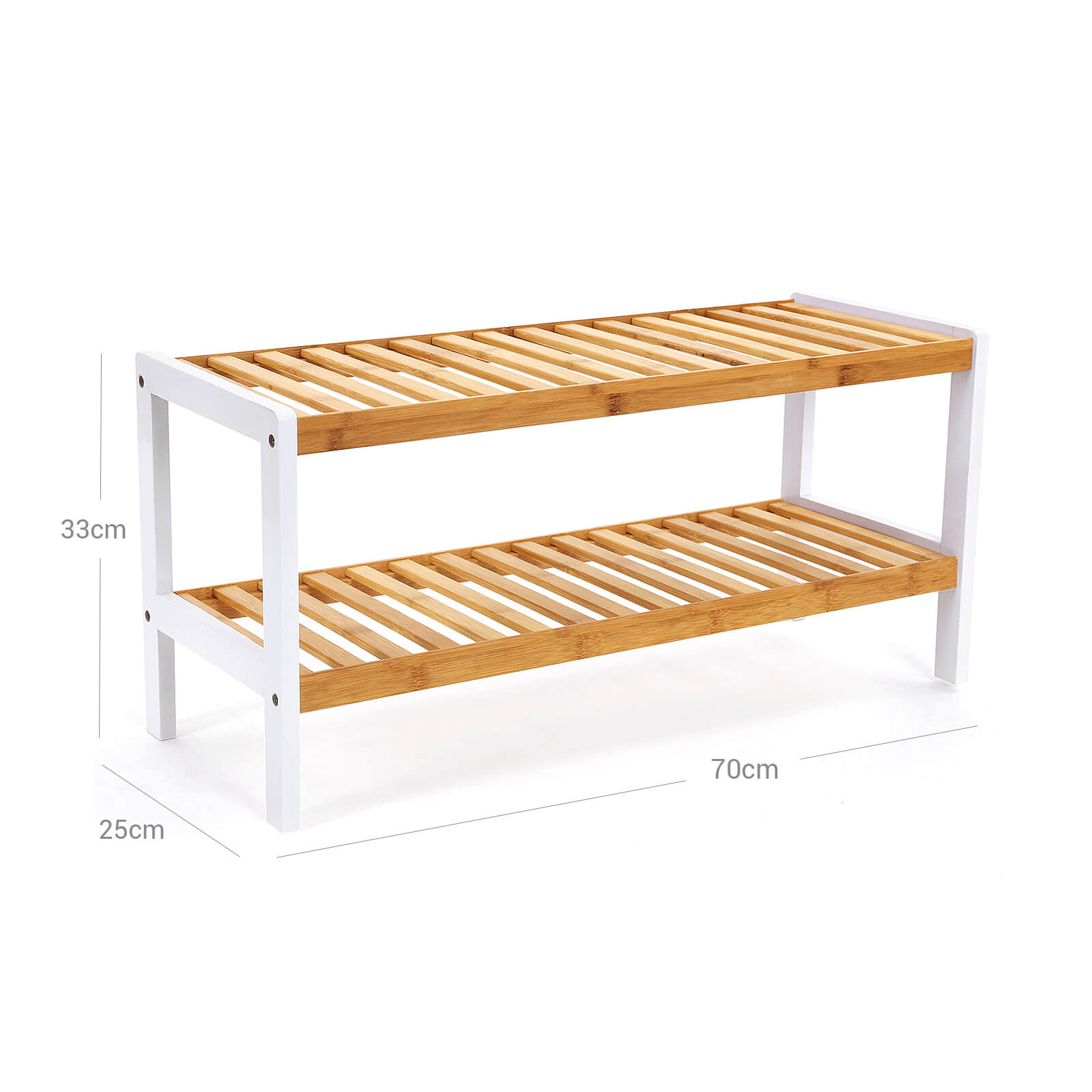 Shoe rack - bamboo - 2 levels - bathroom shelf - white/natural