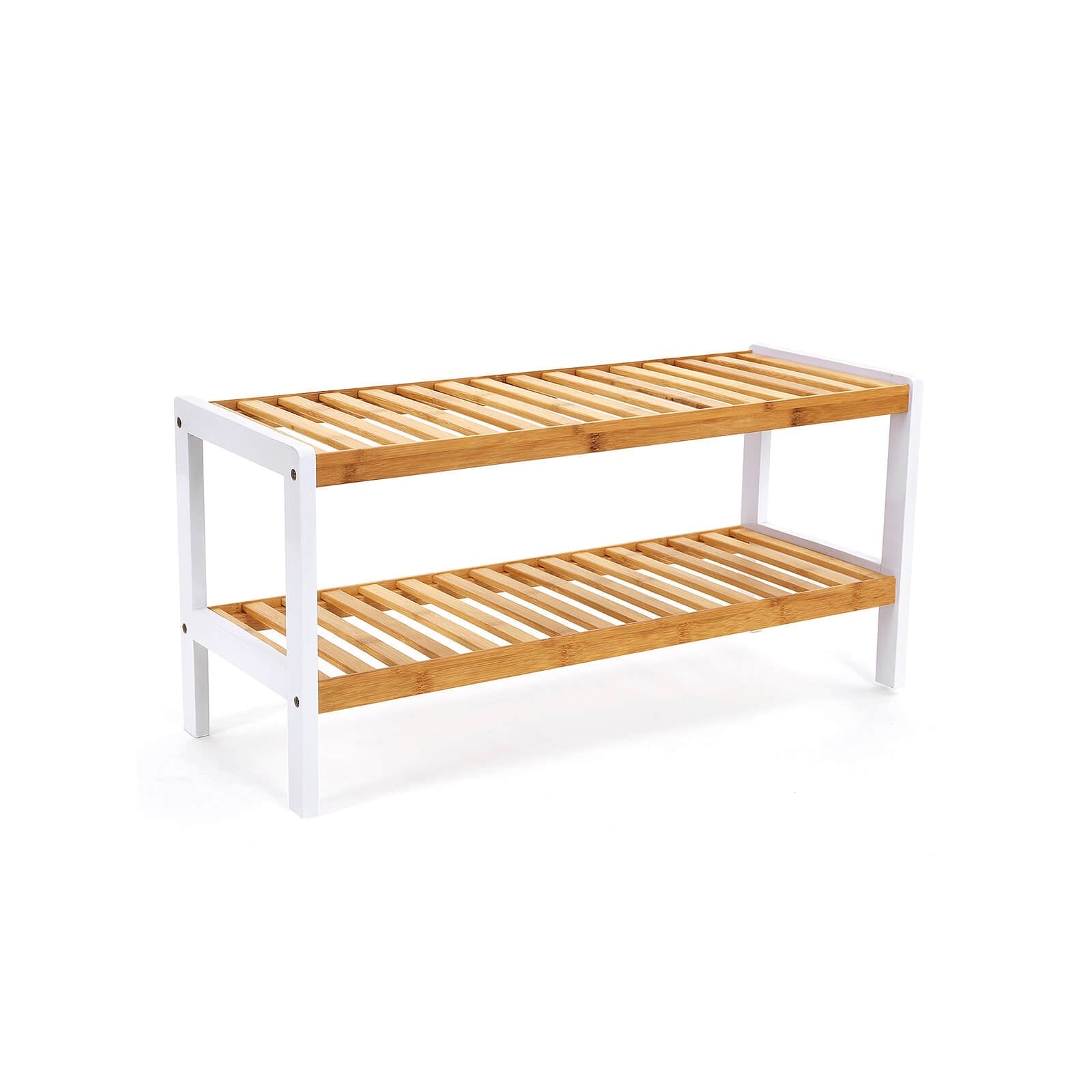 Shoe rack - bamboo - 2 levels - bathroom shelf - white/natural