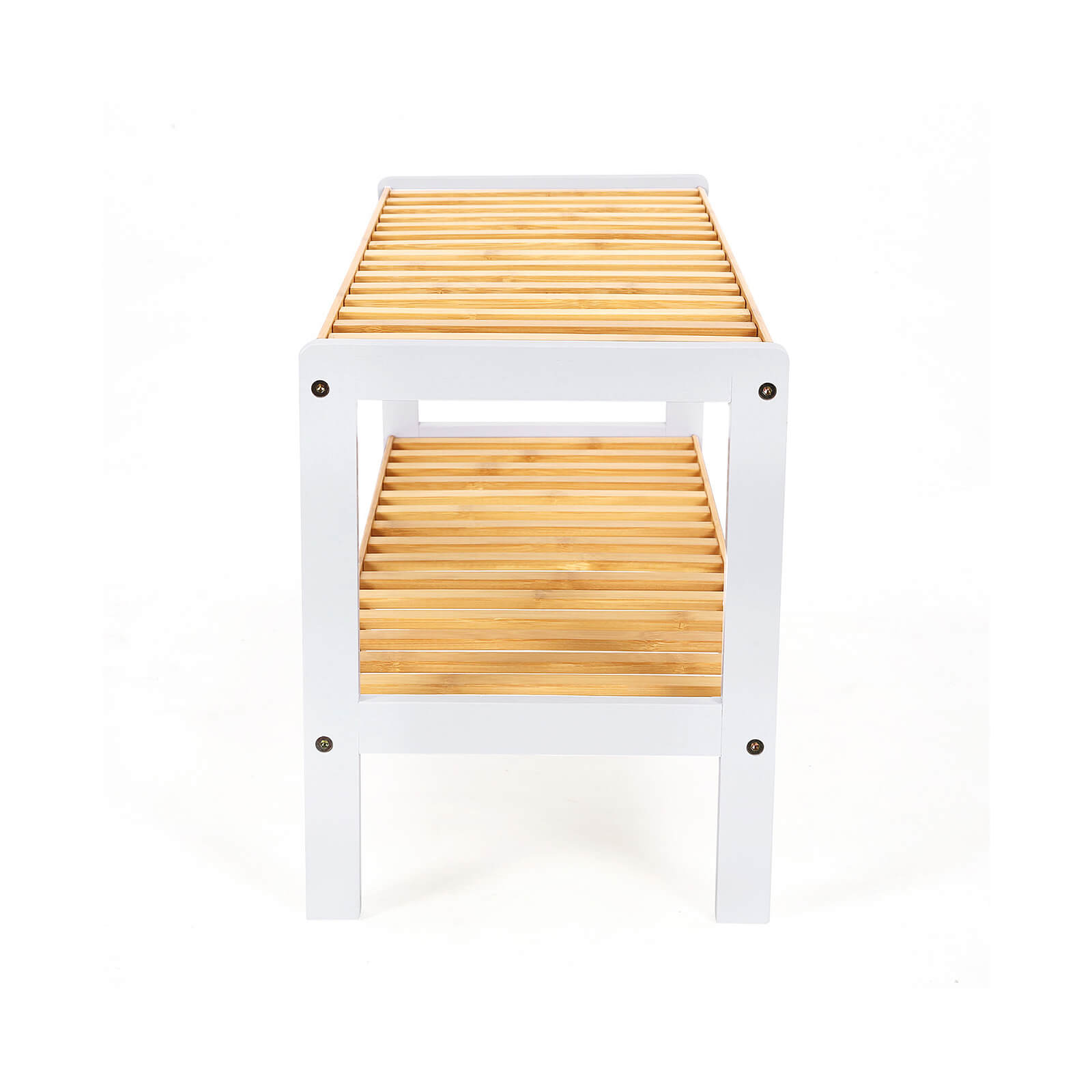 Shoe rack - bamboo - 2 levels - bathroom shelf - white/natural