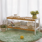 Shoe rack - bamboo - 2 levels - bathroom shelf - white/natural