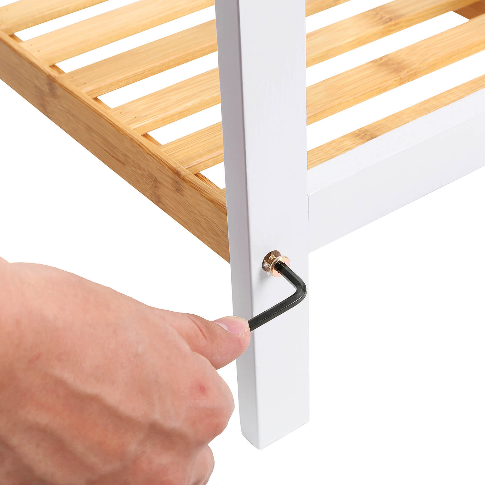 Shoe rack - bamboo - 2 levels - bathroom shelf - white/natural