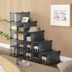 Shoe rack - Cube cabinet - With 15 compartments - Plastic - Black