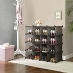 Shoe rack - Cube cabinet - With 15 compartments - Plastic - Black