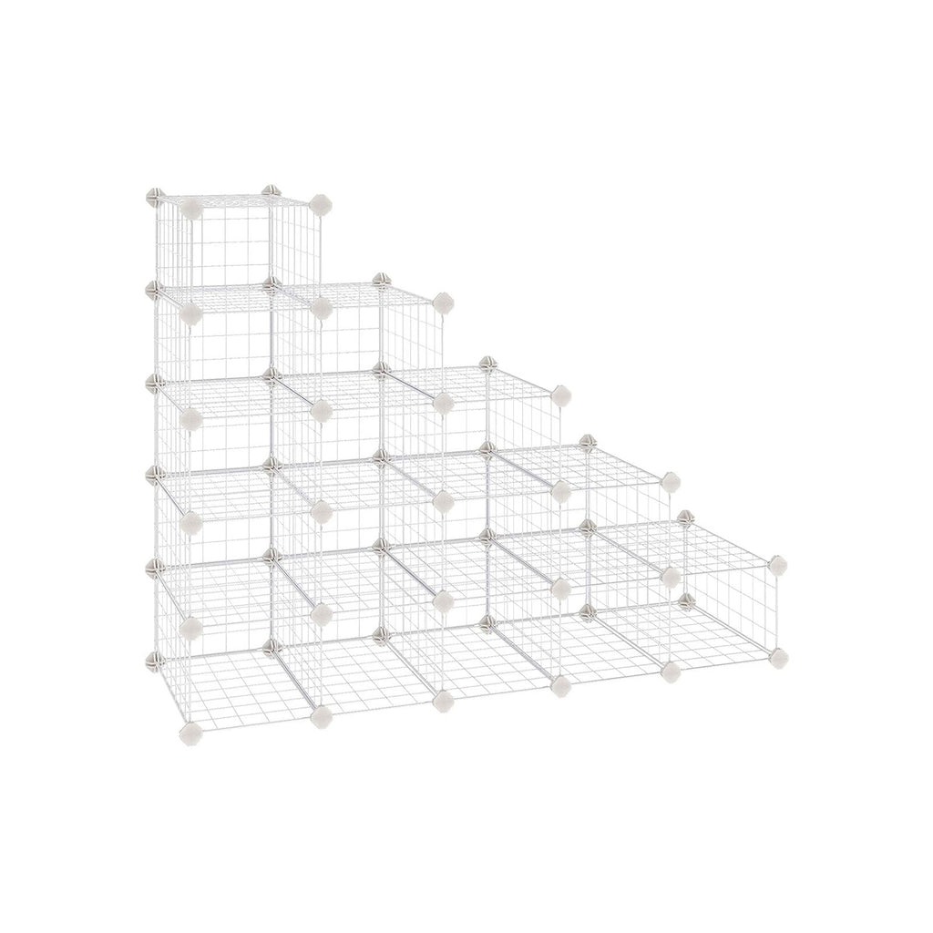 Shoe rack - Cube cabinet - 15 metal wire pockets - White