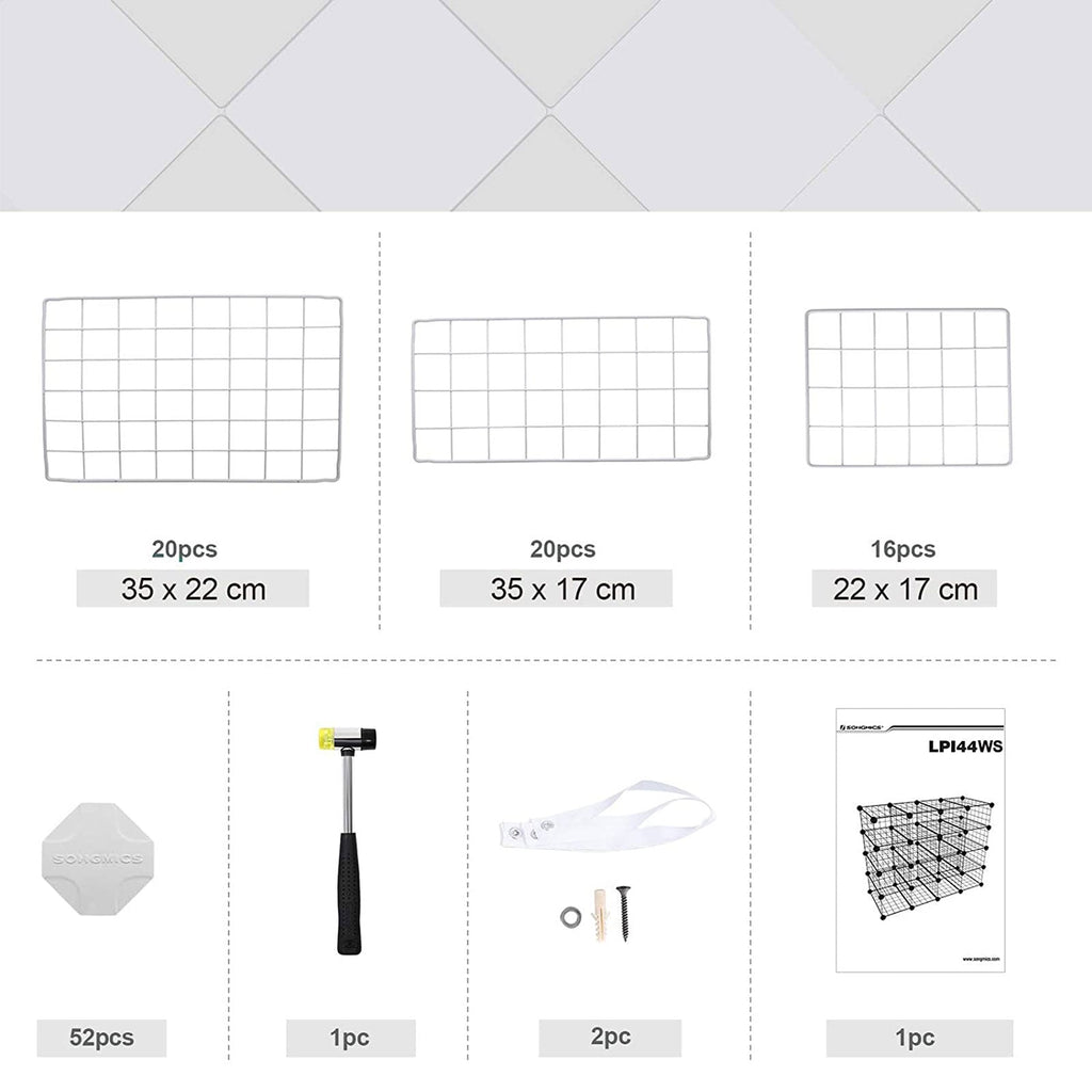 Shoe rack - Cube cabinet - 15 metal wire pockets - White