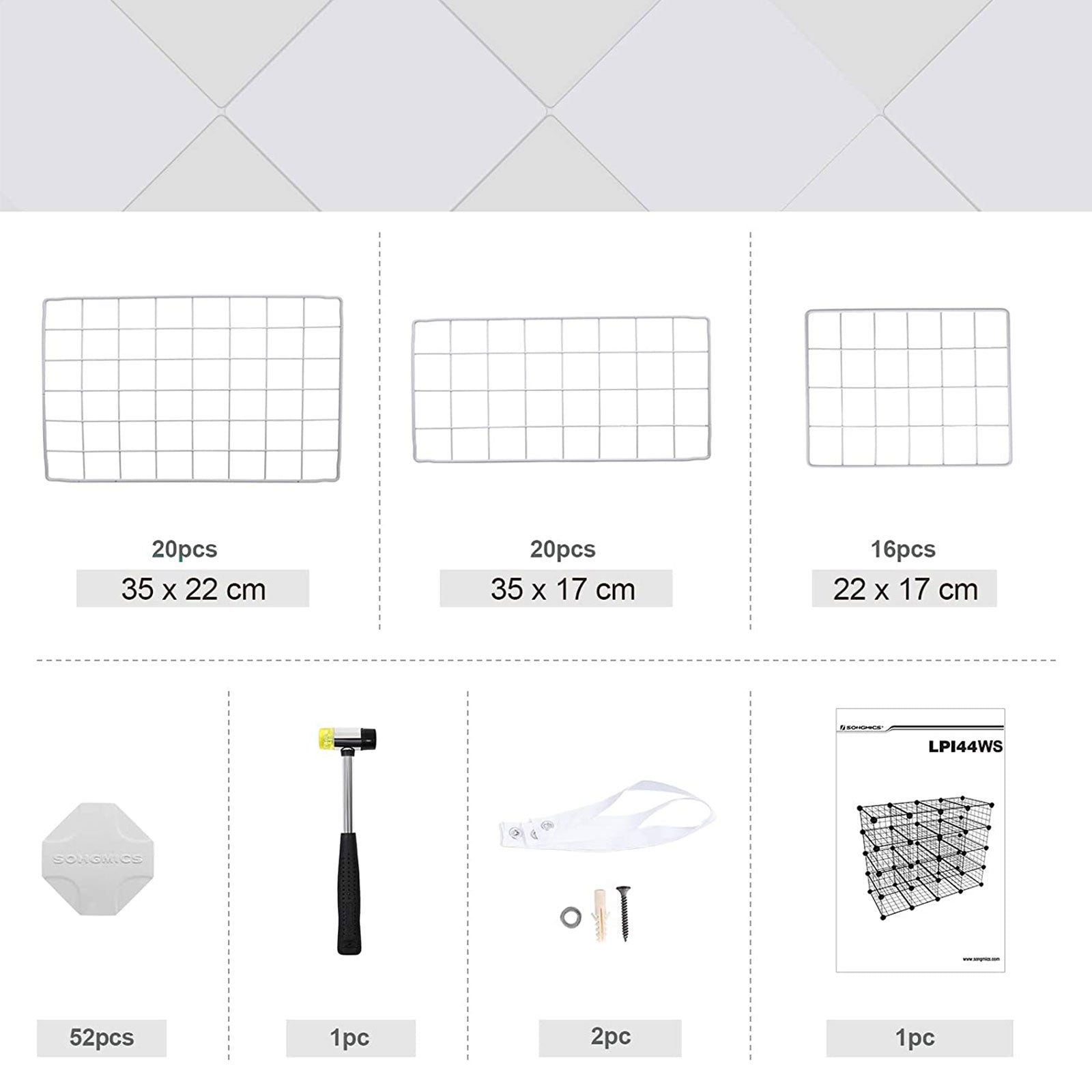 Shoe rack - Cube cabinet - 15 metal wire pockets - White
