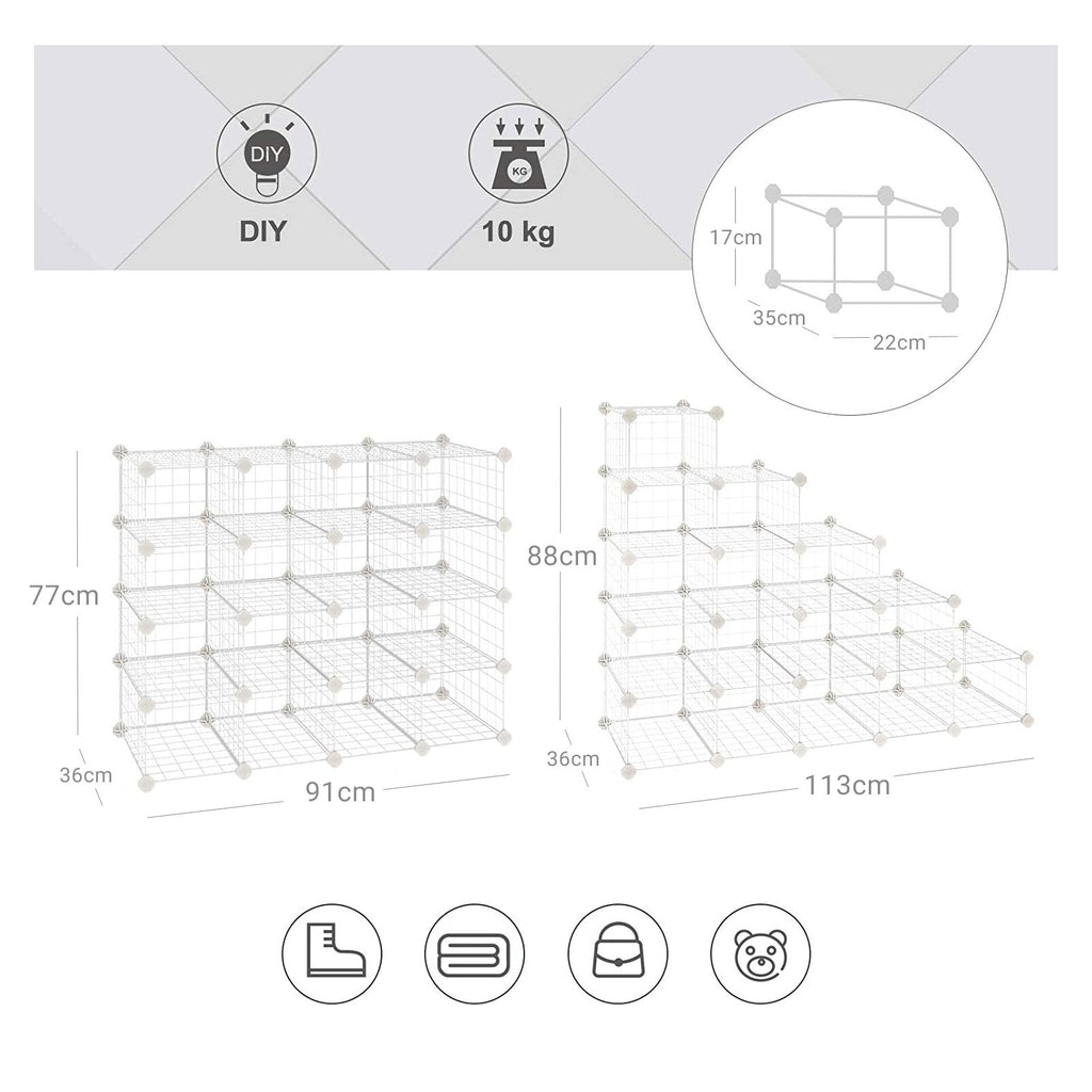 Shoe rack - Cube cabinet - 15 metal wire pockets - White