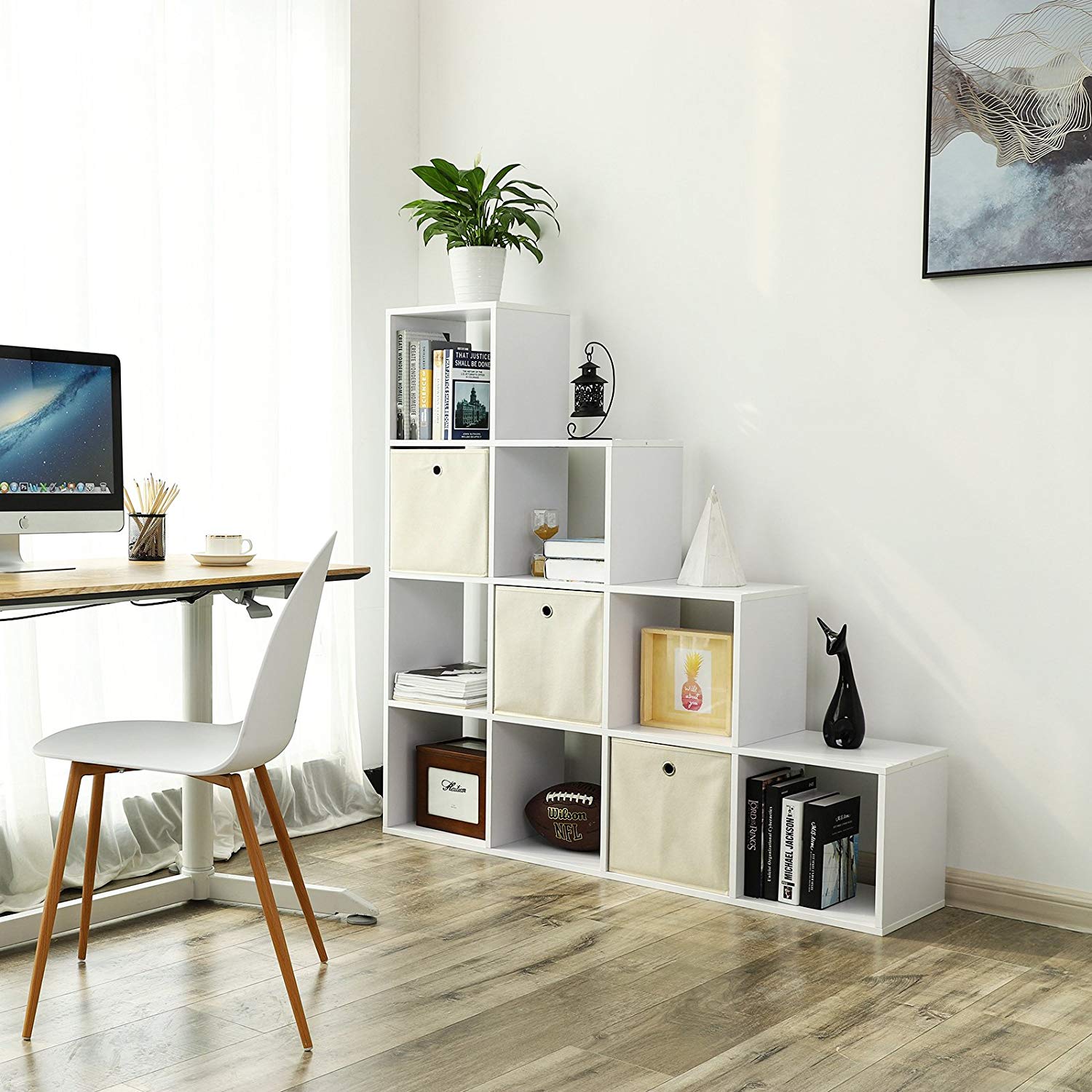 Bookcase - 10 cube compartments - Standing cupboard - White