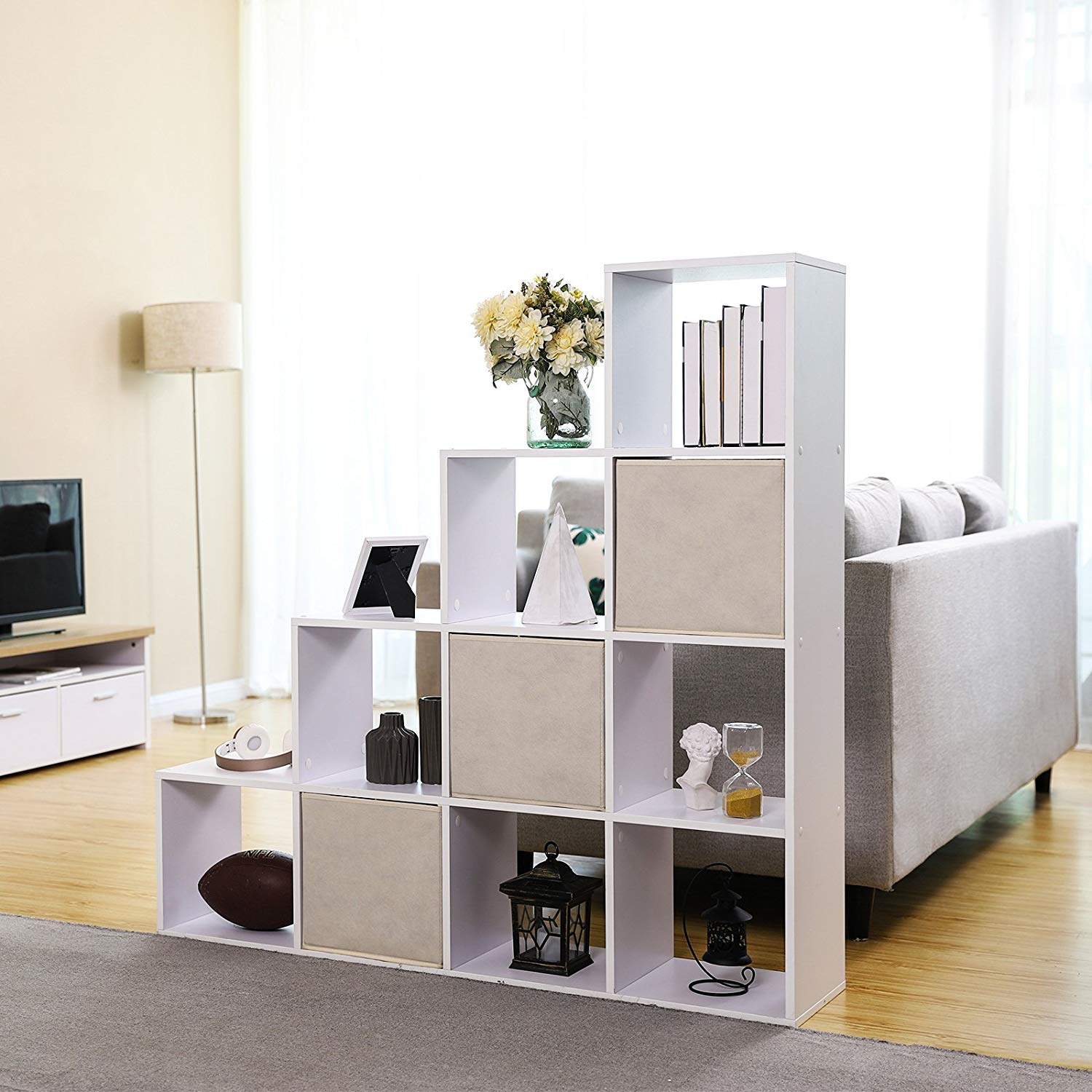 Bookcase - 10 cube compartments - Standing cupboard - White