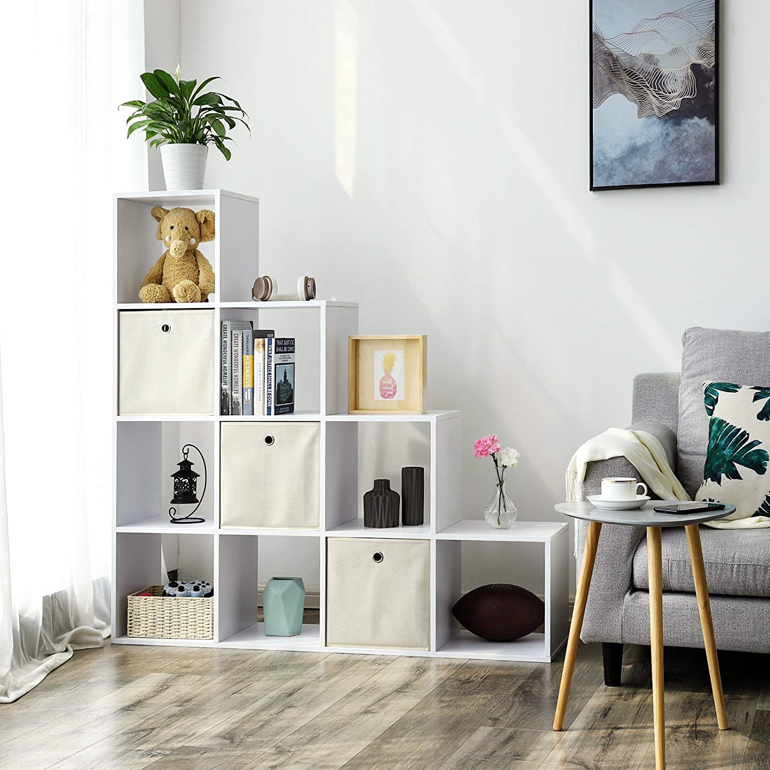 Bookcase - 10 cube compartments - Standing cupboard - White