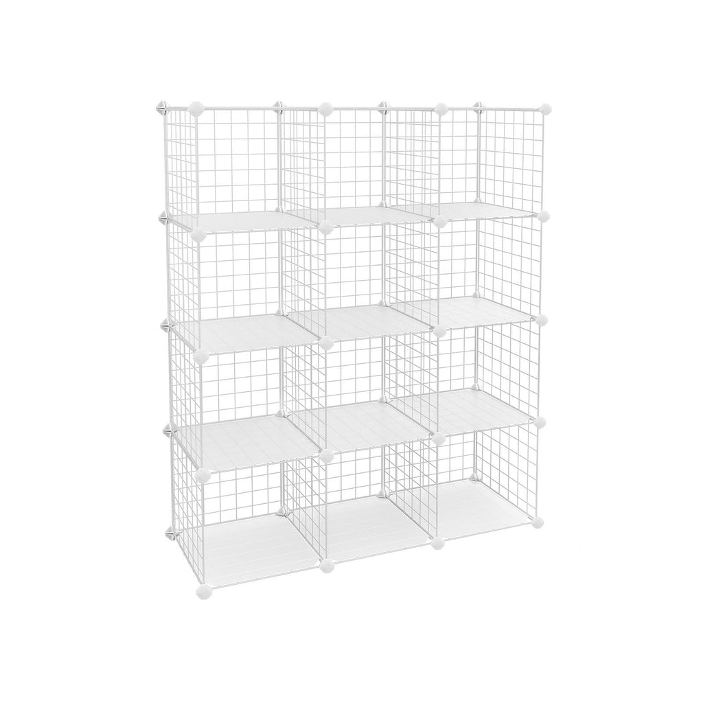 Storage cabinet - Cube cabinet with 12 compartments - Rack system with wire grid - Standing cupboard - White