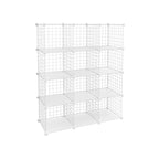 Storage cabinet - Cube cabinet with 12 compartments - Rack system with wire grid - Standing cupboard - White