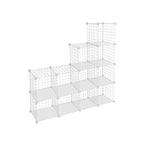Storage cabinet - Cube cabinet with 12 compartments - Rack system with wire grid - Standing cupboard - White