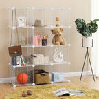 Storage cabinet - Cube cabinet with 12 compartments - Rack system with wire grid - Standing cupboard - White