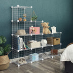 Storage cabinet - Cube cabinet with 12 compartments - Rack system with wire grid - Standing cupboard - White