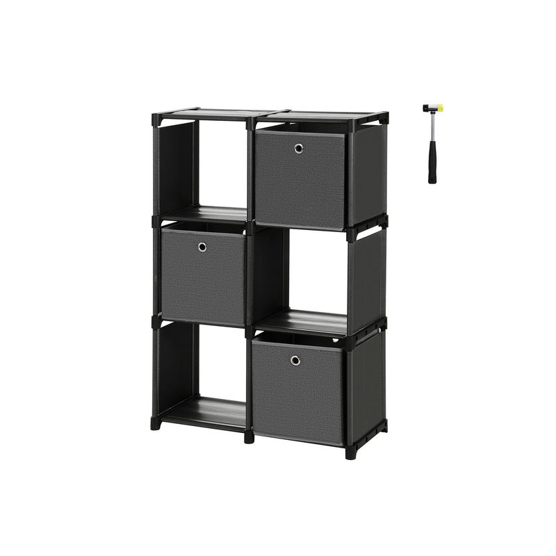 Cube cabinet - Storage cupboard with 6 compartments and 3 storage boxes - Black