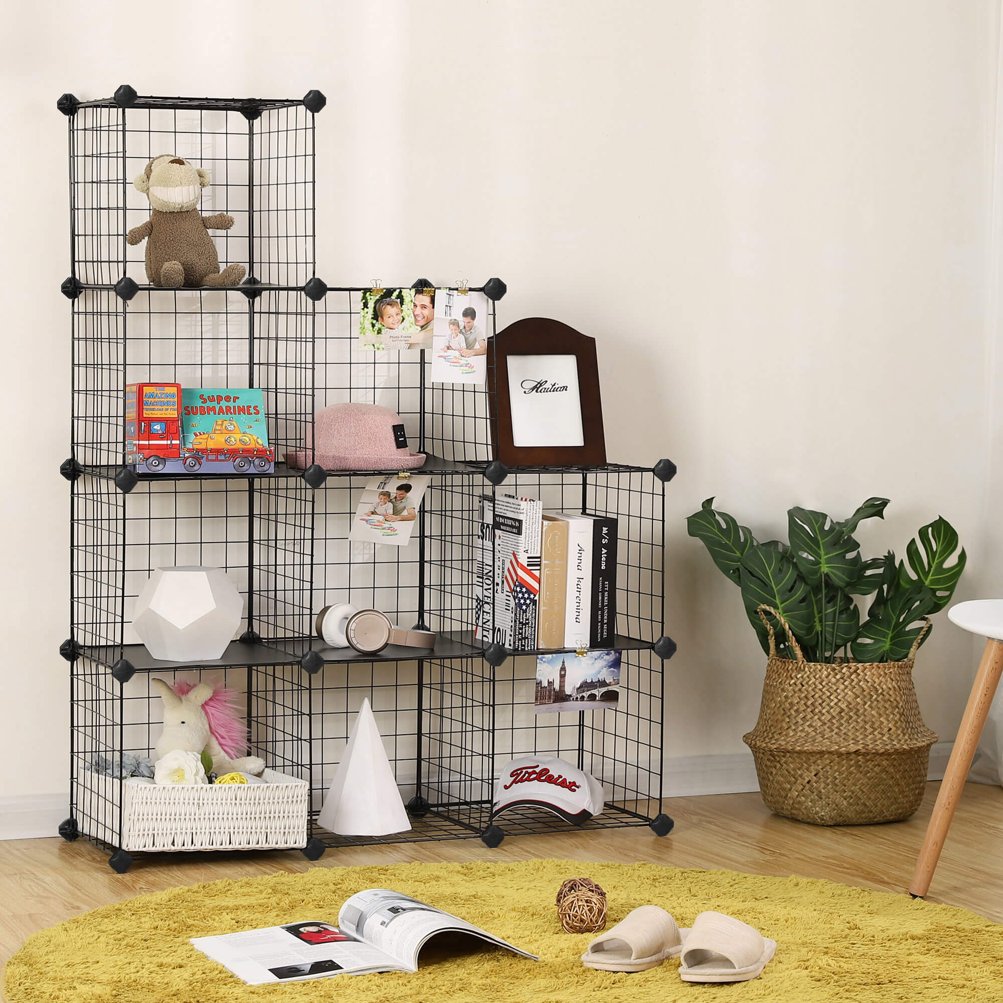 Cube cabinet - Wire mesh Plank system - Storage cabinet - 9 compartments - Black