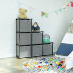 Cube cabinet - Storage cabinet - 6 compartments - with fabric storage boxes - Gray