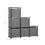 Cube cabinet - Storage cabinet - 6 compartments - with fabric storage boxes - Gray