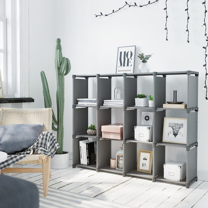 Cube cabinet - Storage cupboard with 12 compartments - Gray