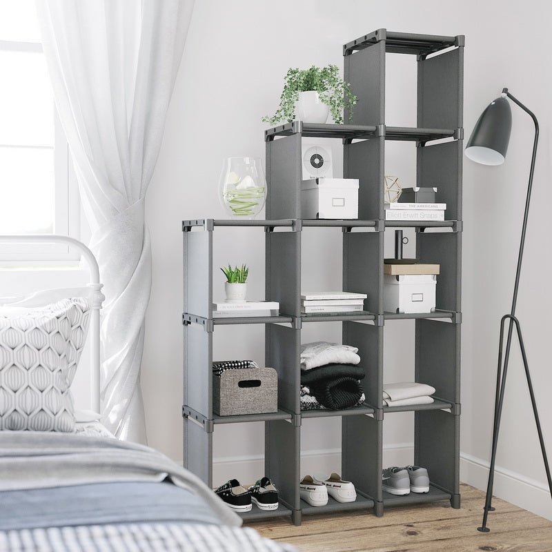 Cube cabinet - Storage cupboard with 12 compartments - Gray