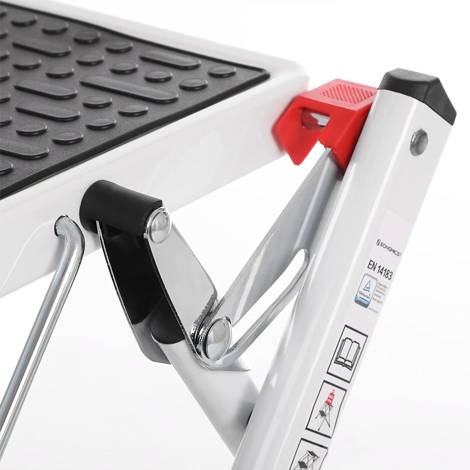 Folding ladder - 2 steps - Anti -slip rubber - with handle - 150 kg load capacity - steel
