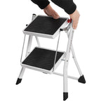 Folding ladder - 2 steps - Anti -slip rubber - with handle - 150 kg load capacity - steel