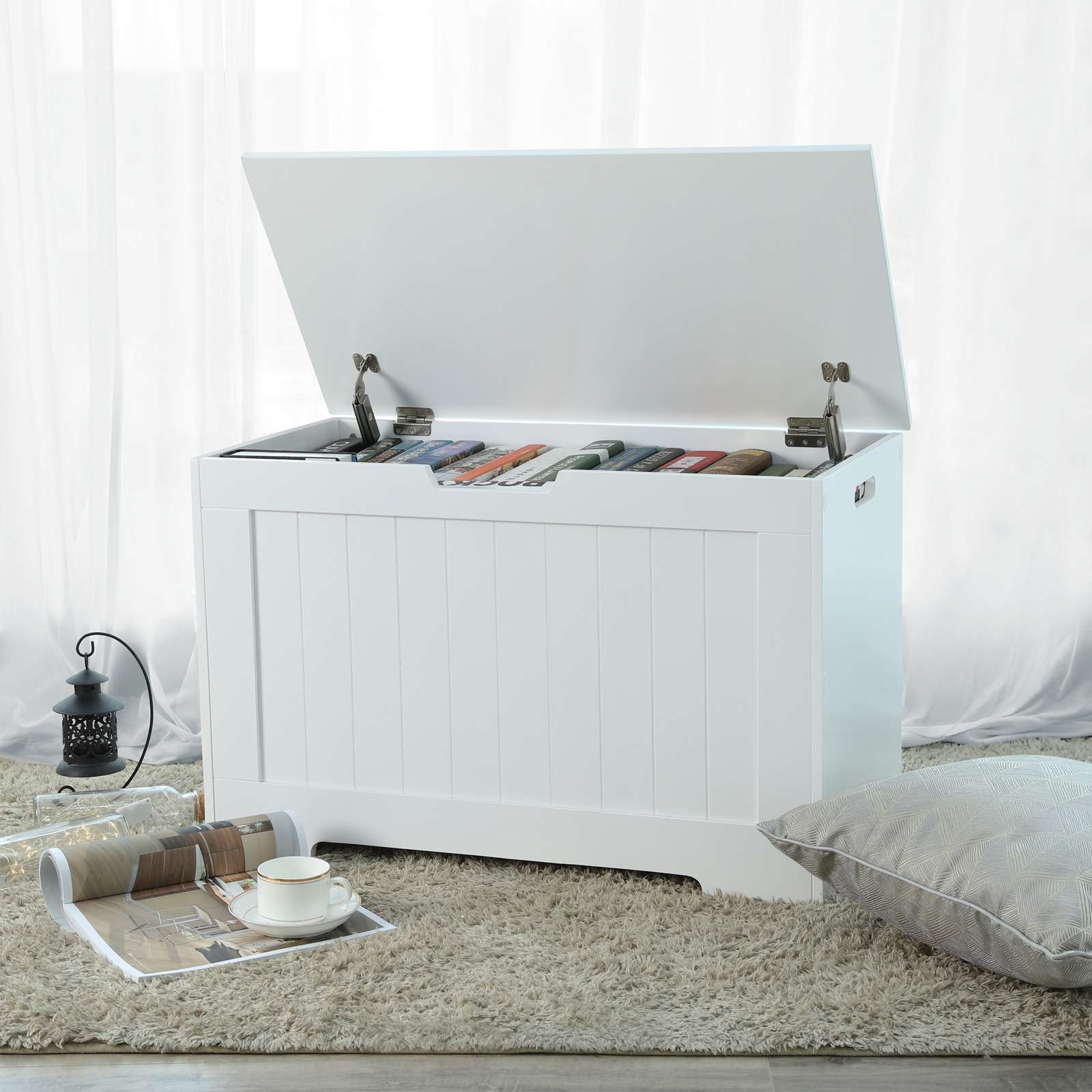 Bench with storage space - Shoe bench - Toy box - Storage cabinet - White