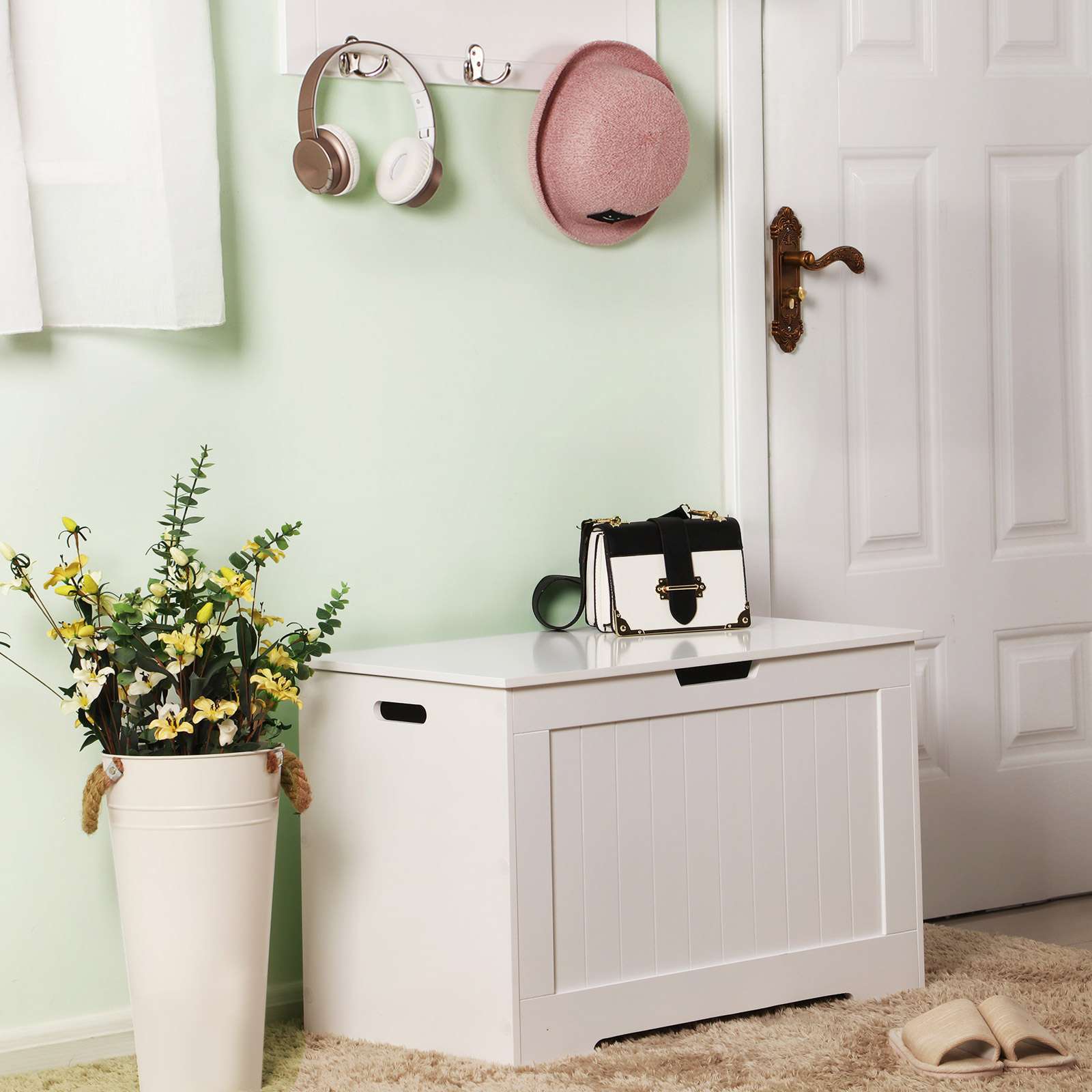 Bench with storage space - Shoe bench - Toy box - Storage cabinet - White
