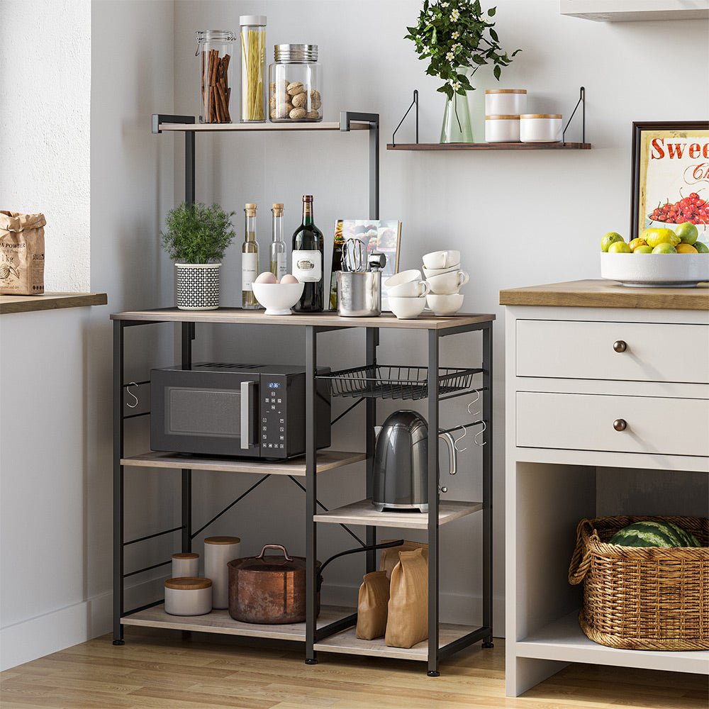 Kitchen cupboard - Bakery rack - Microwave shelf with herb rack - Vintage Gray/Black