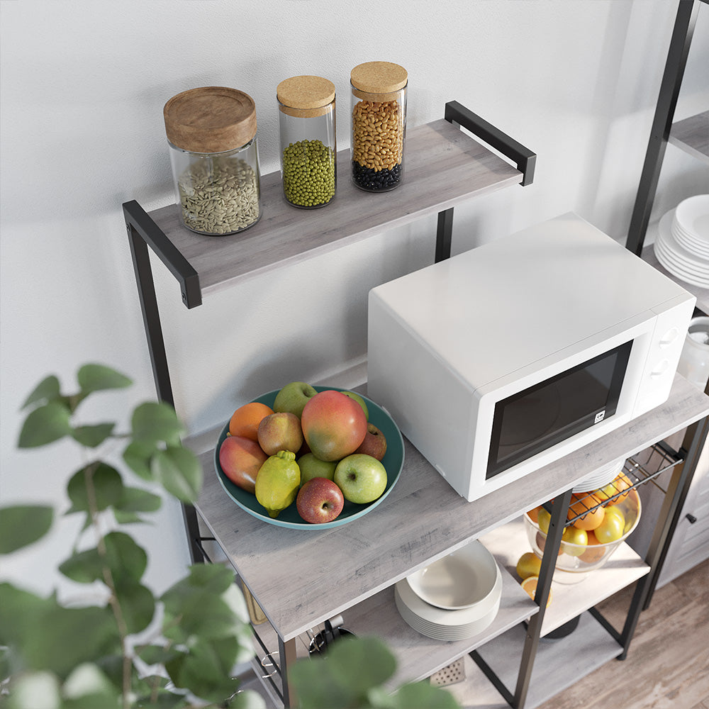 Kitchen cupboard - Bakery rack - Microwave shelf with herb rack - Vintage Gray/Black