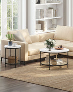 Side table - 2 levels - White Marble look - Black frame