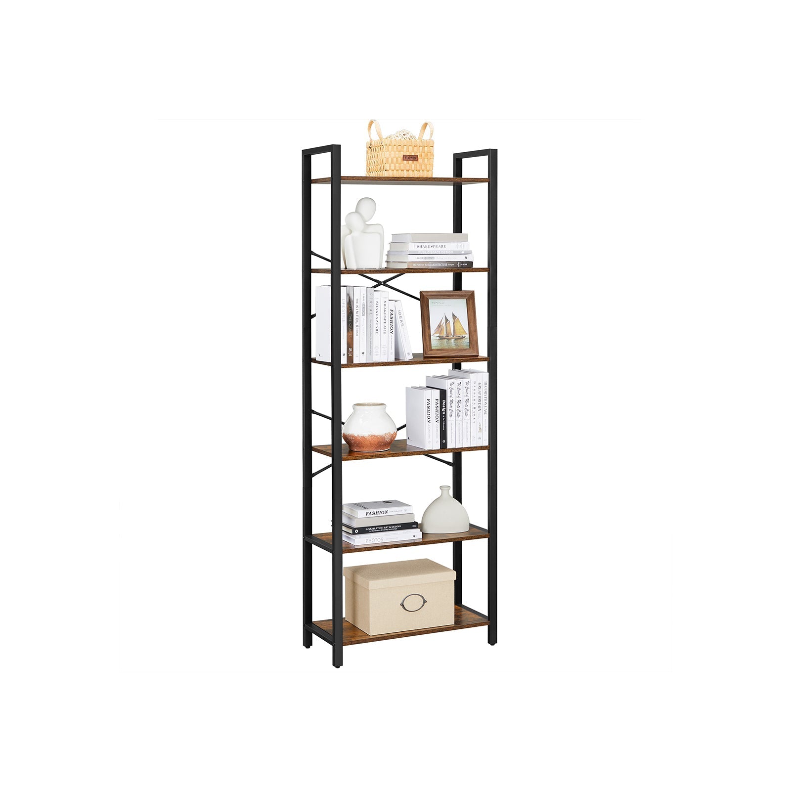Bookcase - 6 levels - 30 x 120 x 172.5 cm - Vintage brown / black
