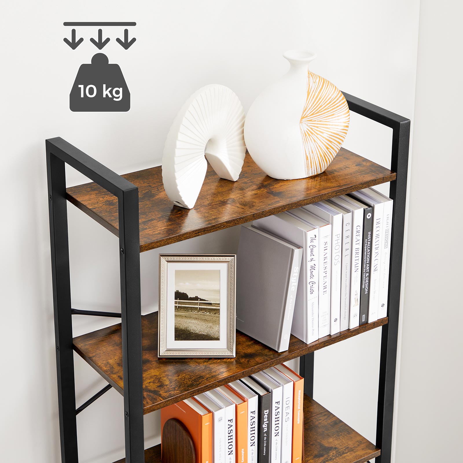 Bookcase - 6 levels - 30 x 120 x 172.5 cm - Vintage brown / black