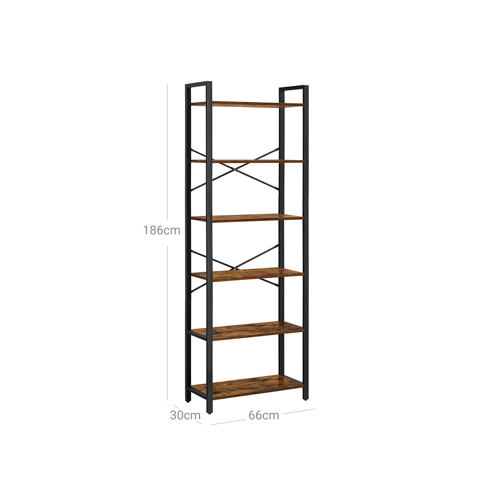 Bookcase - 6 levels - 30 x 120 x 172.5 cm - Vintage brown / black
