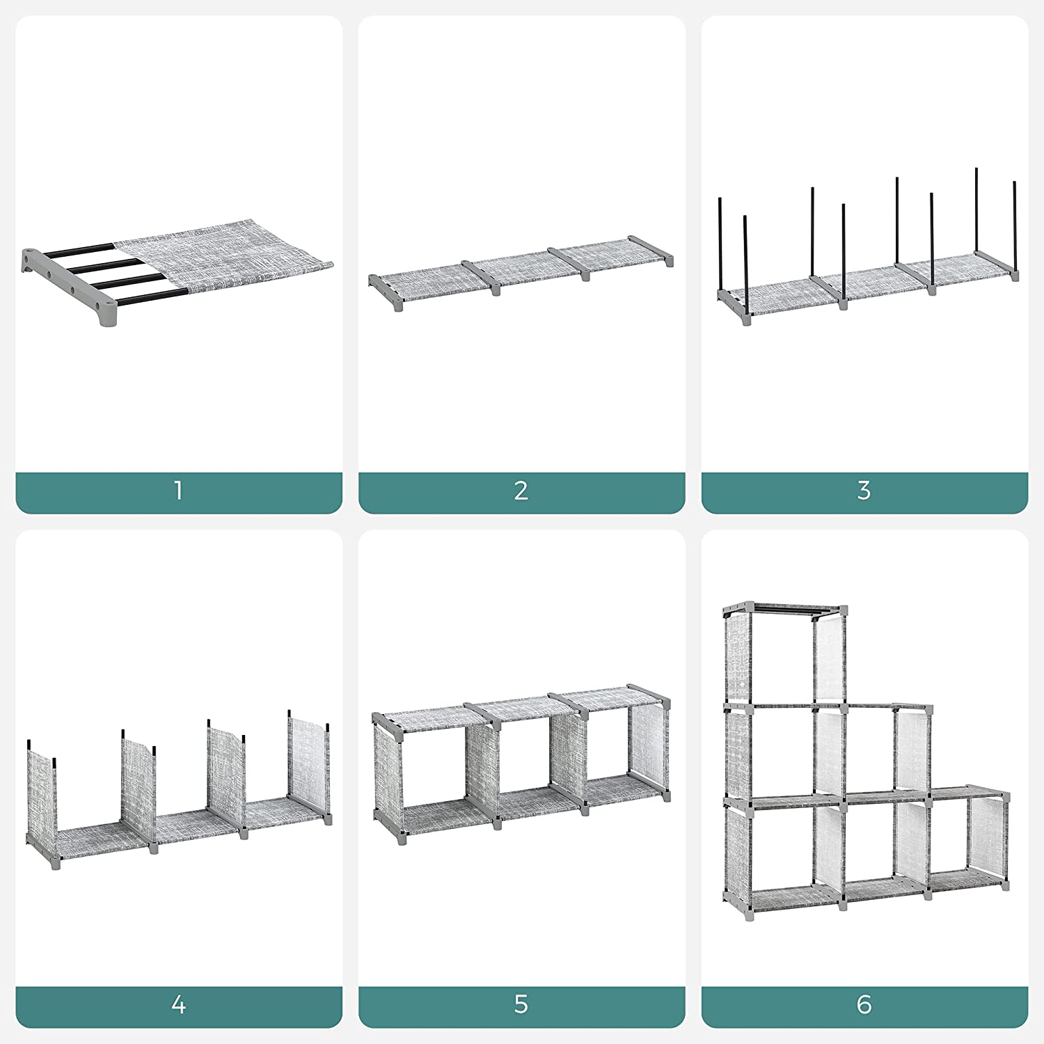 Bookcase - Cube cabinet - Storage cabinet - 6 compartments - Gray