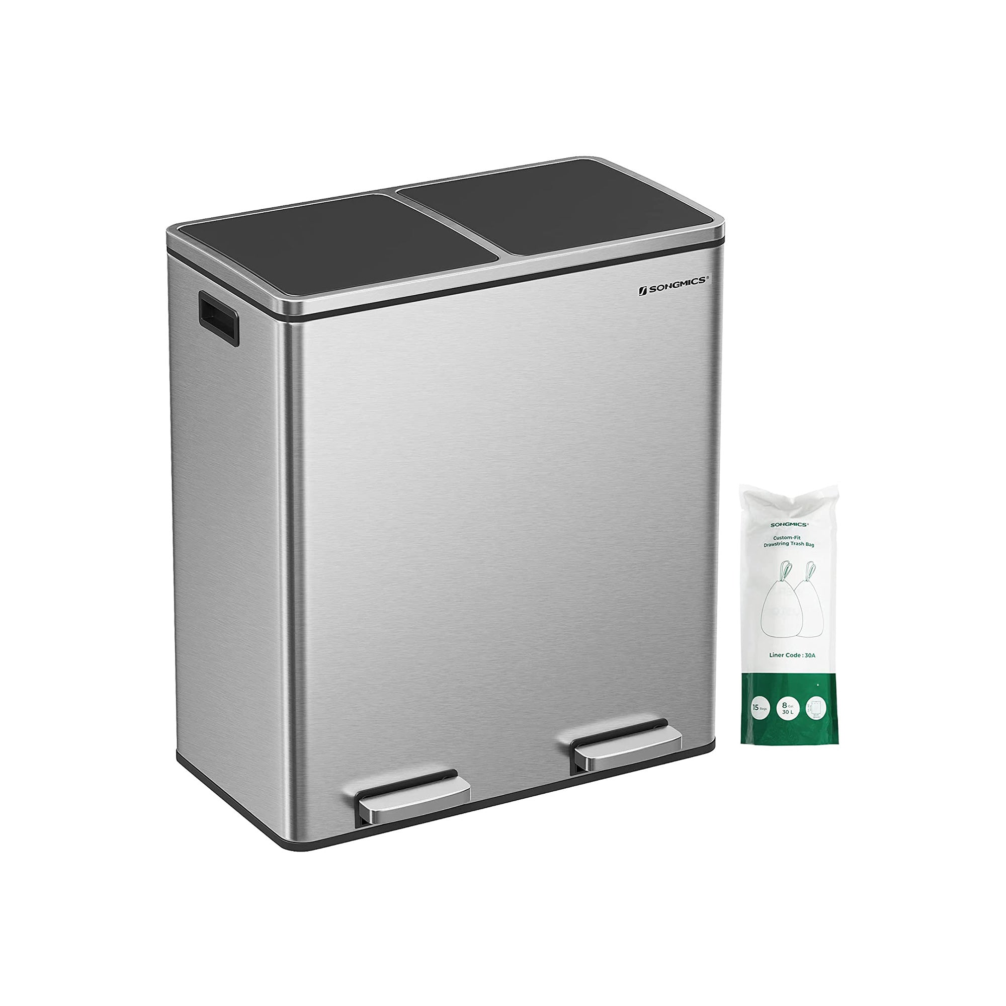 Garbage bin - 2 x 30 liters - with lid and inner bucket - Crème White