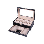 Watchbox - with drawer - 12 watches - jewelry box - Glass lid - Black