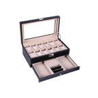 Watchbox - with drawer - 12 watches - jewelry box - Glass lid - Black