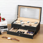 Watchbox - with drawer - 12 watches - jewelry box - Glass lid - Black