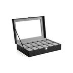 Watchbox - 12 watches - Glass lid - Black