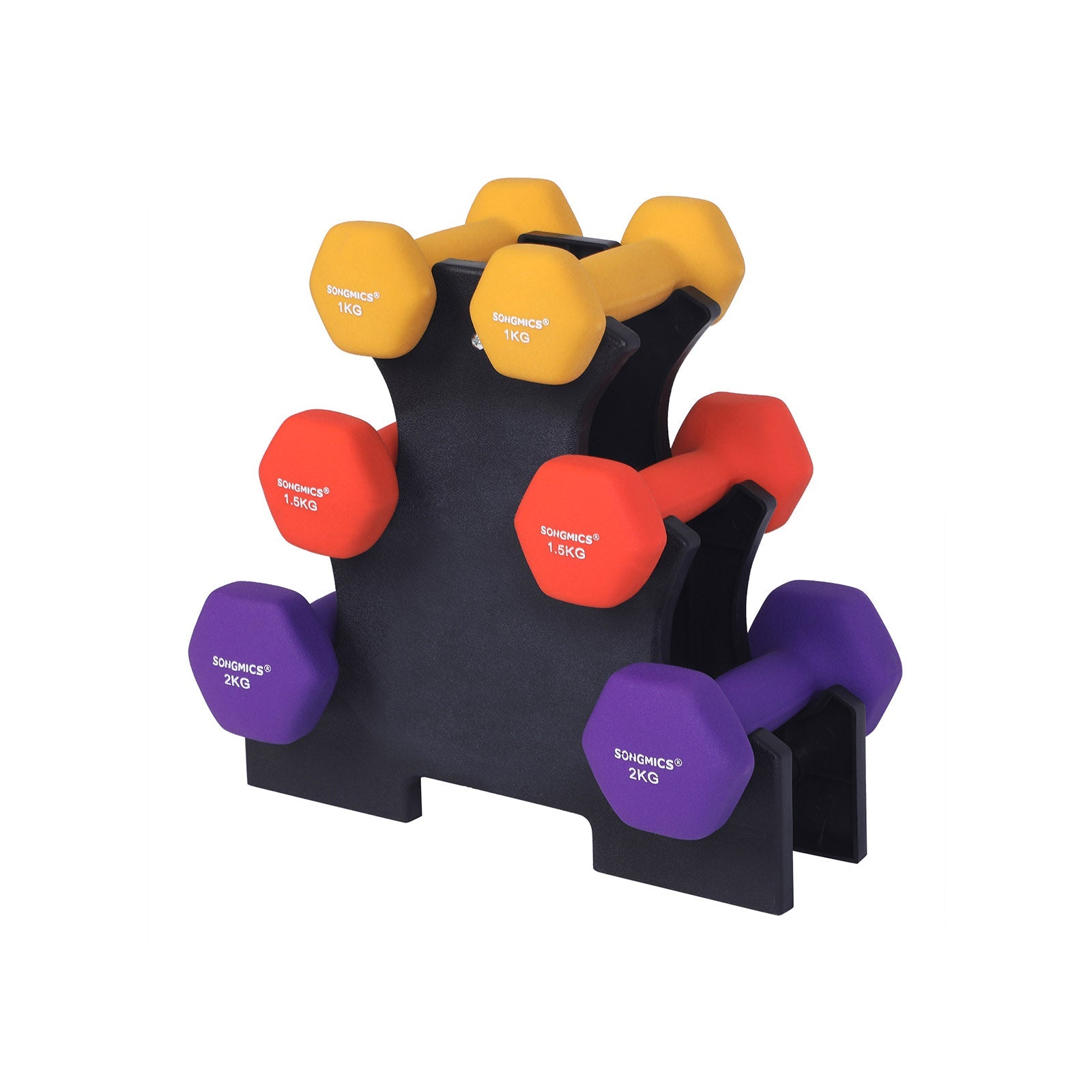 Dumbbell set - Dumbbells with holder - 1, 1.5, 2 kg - set of 6