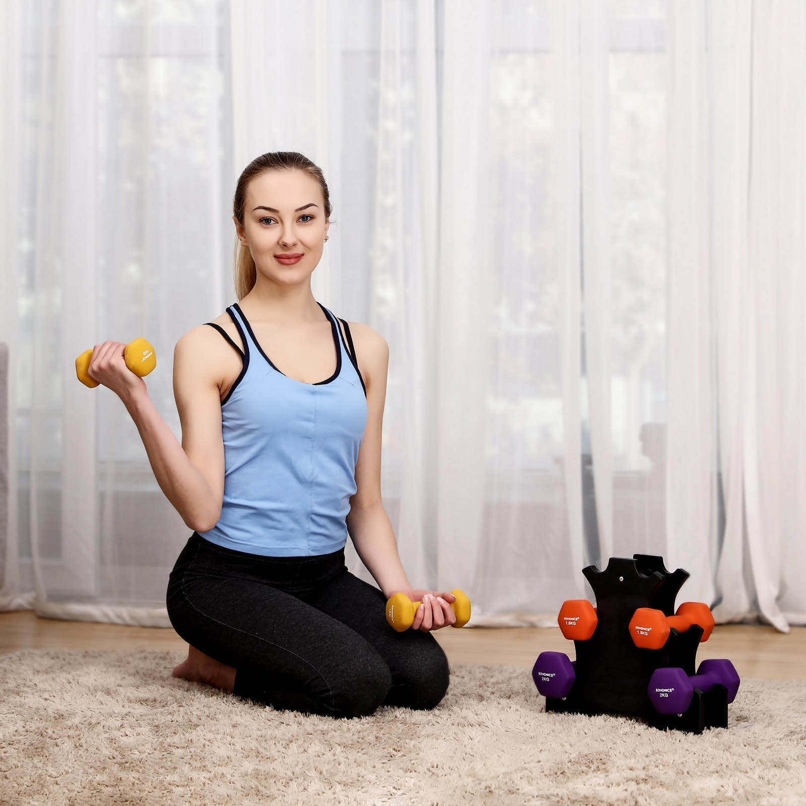 Dumbbell set - Dumbbells with holder - 1, 1.5, 2 kg - set of 6