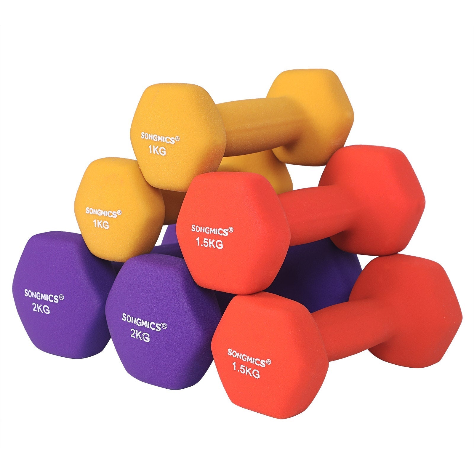 Dumbbell set - Dumbbells with holder - 1, 1.5, 2 kg - set of 6