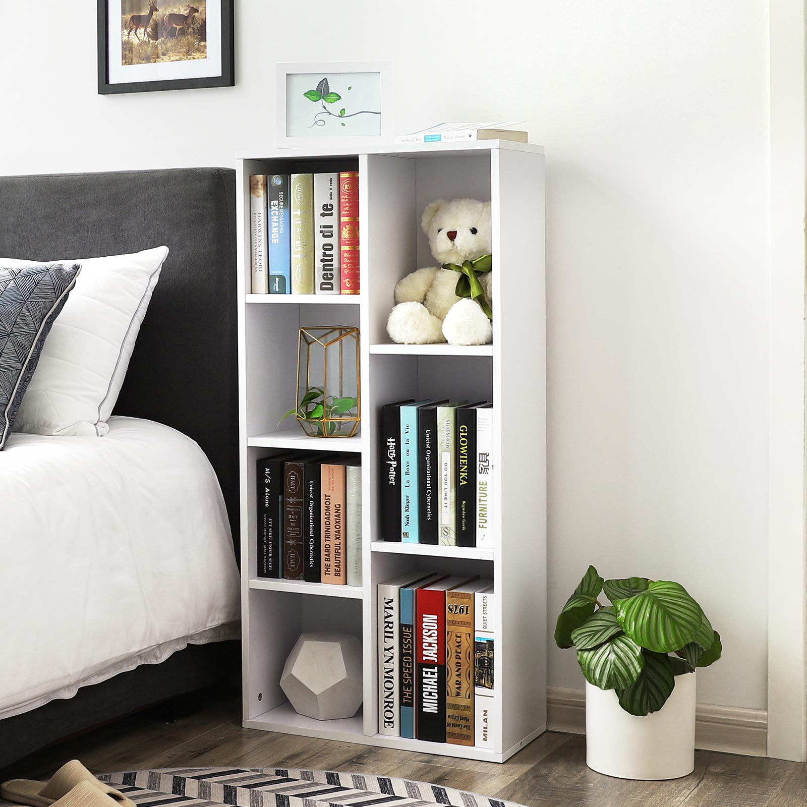 Bookcase - Standing cupboard - Storage cupboard with 7 open compartments - White