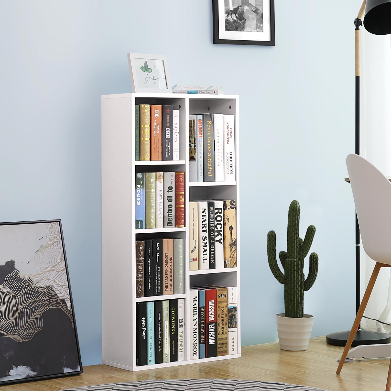 Bookcase - Standing cupboard - Storage cupboard with 7 open compartments - White