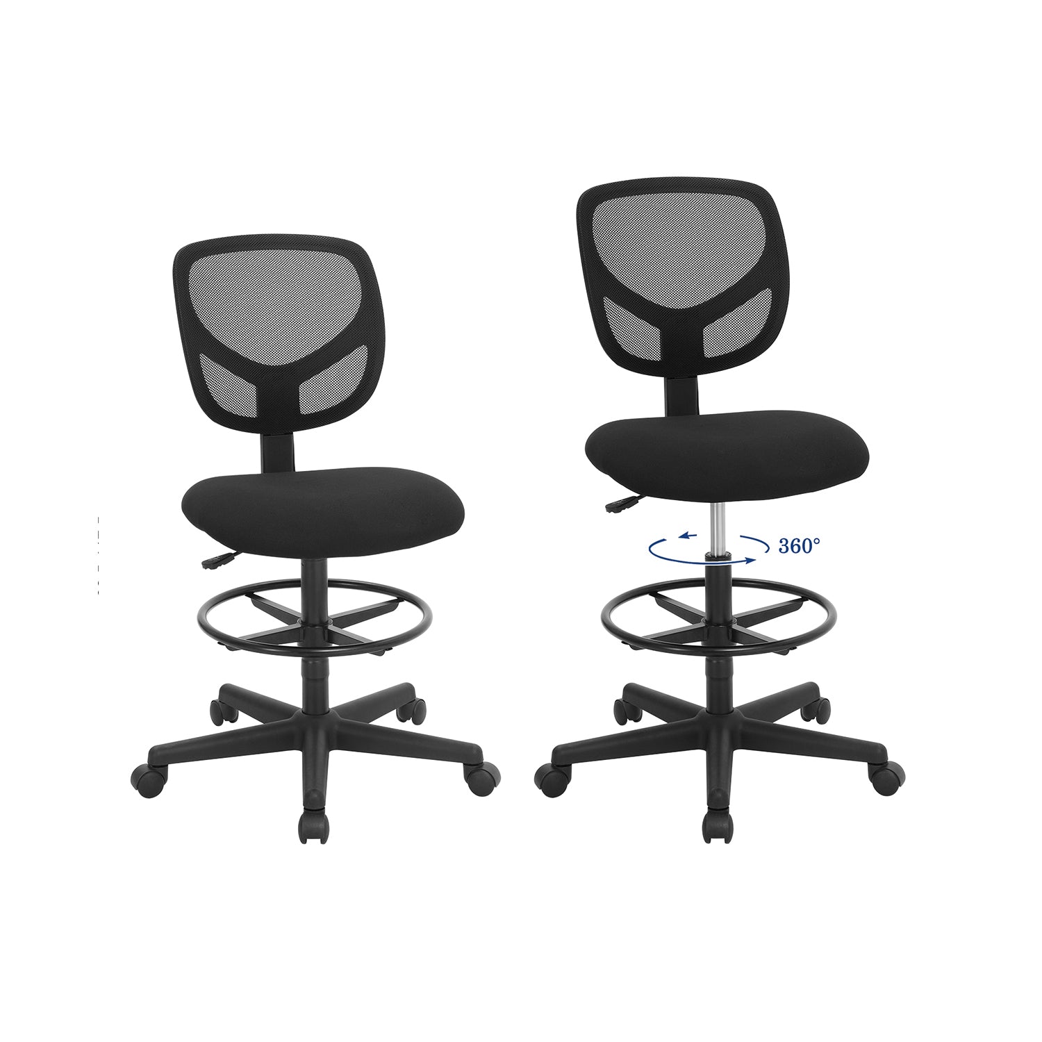 Office chair - With adjustable foot ring - Breathable Network - Black
